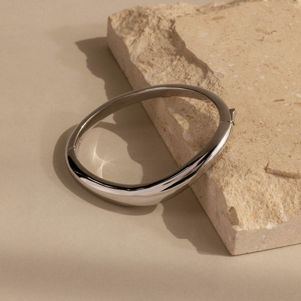 Curved Dome Bangle in Silver