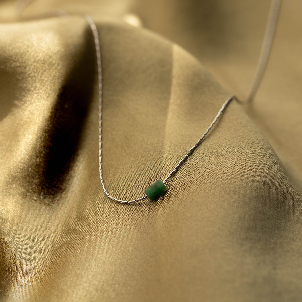 Dainty Jade Bar Necklace in Silver