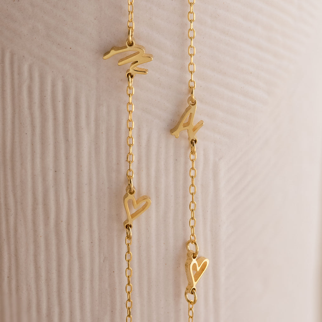 Sideways Initial Heart Necklace in 18K Gold