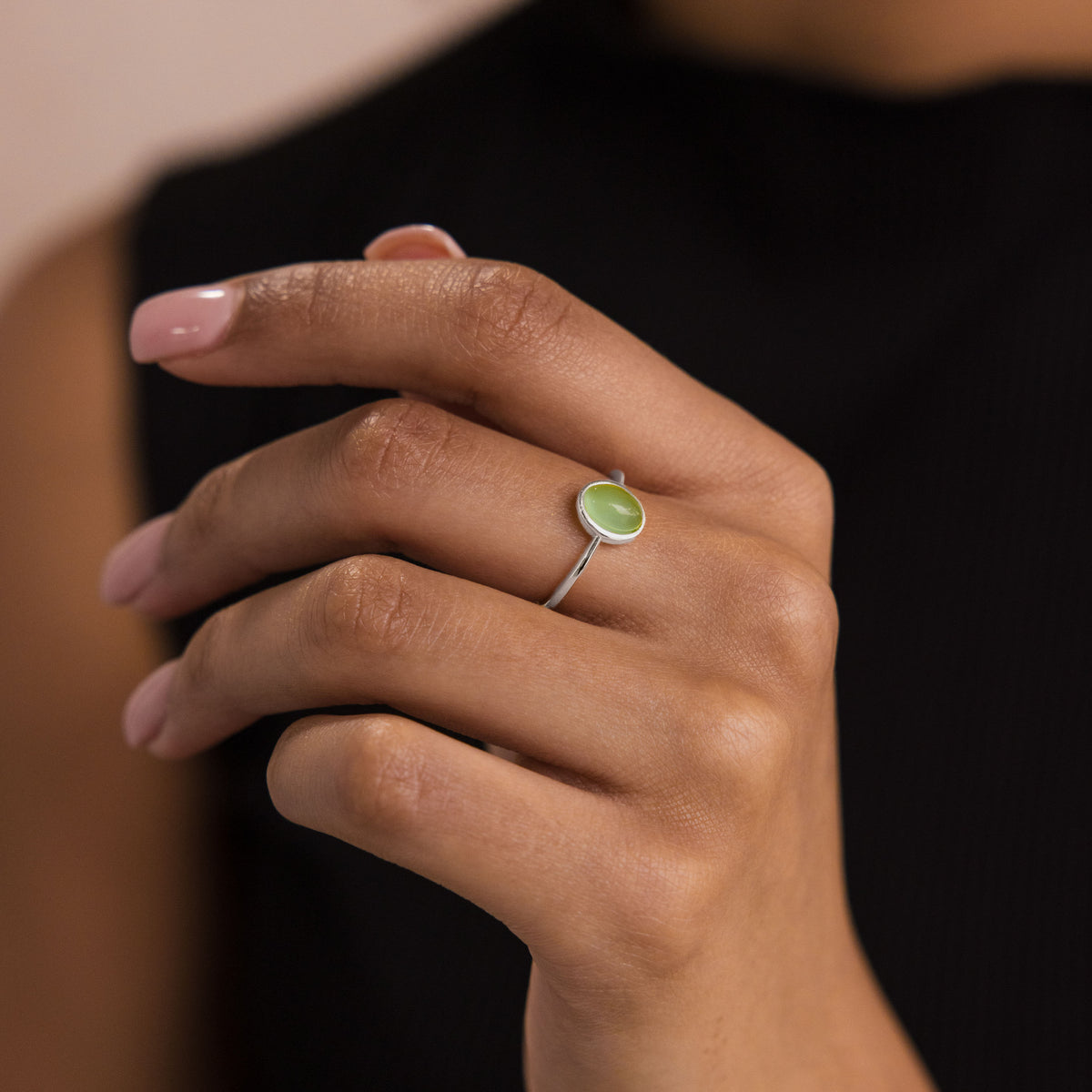 Jade Oval Ring in Silver