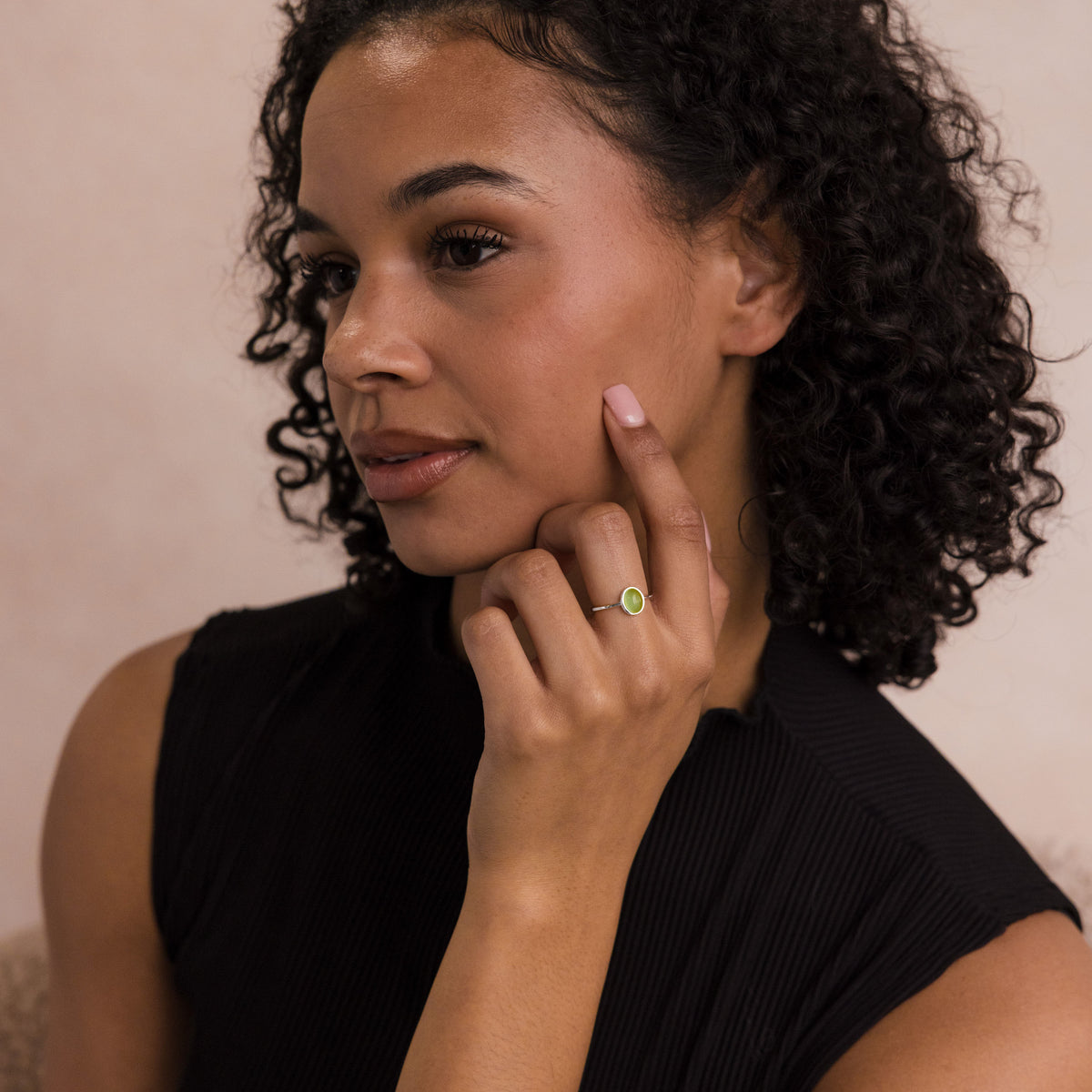Jade Oval Ring in Silver