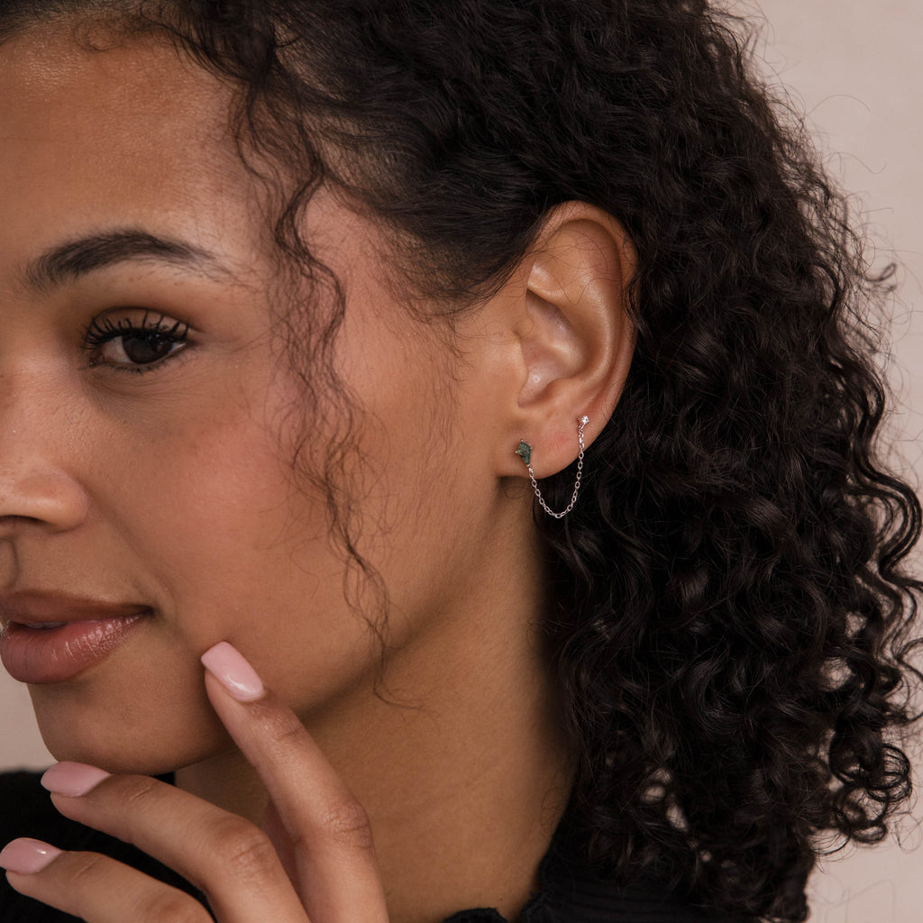 Boucles d'oreilles chaîne en agate et diamant