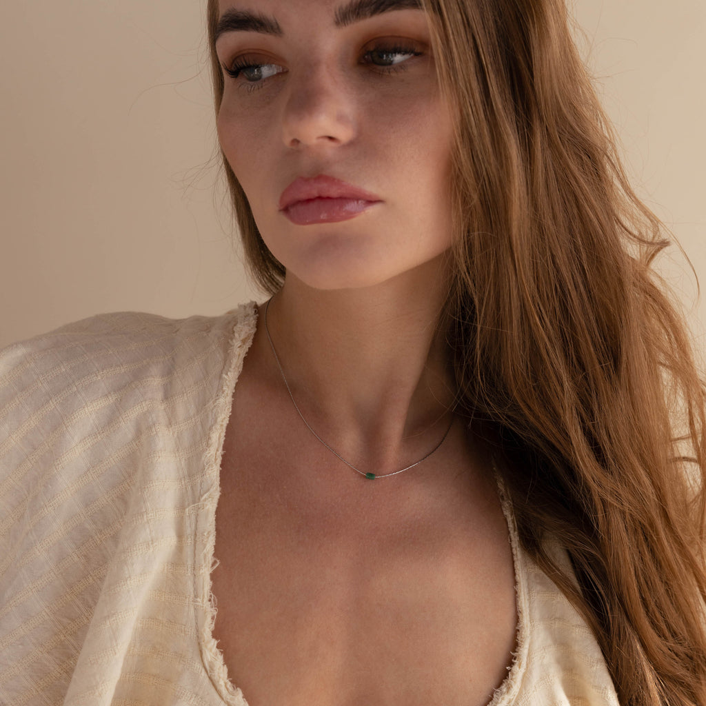 Dainty Jade Bar Necklace in Silver