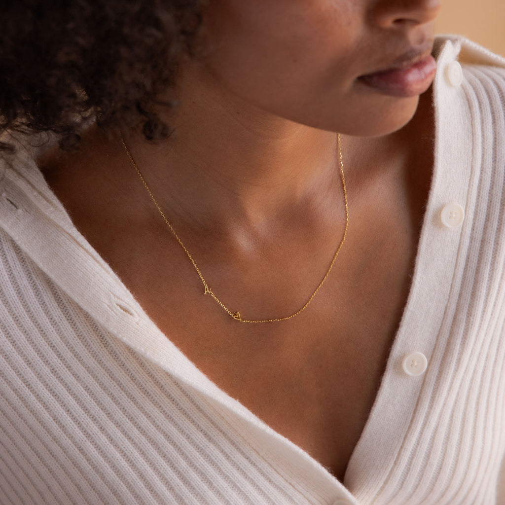 Sideways Initial Heart Necklace in 18K Gold