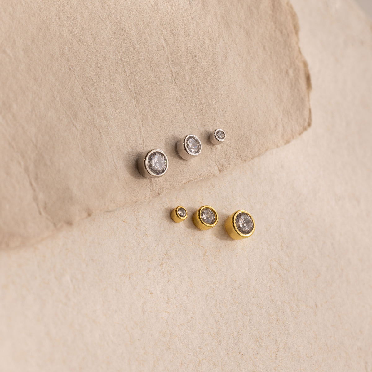 Round Diamond Bezel Flat Back Studs Set