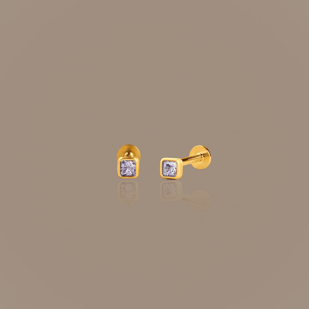 Square Bezel Birthstone Flat Back Studs