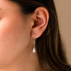 Diamond Pearl Chain Earrings in Silver