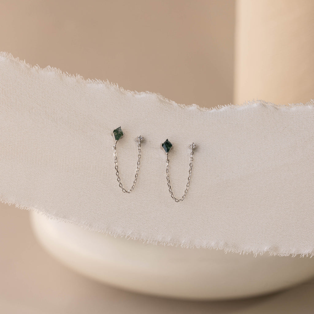 Boucles d'oreilles chaîne en agate et diamant