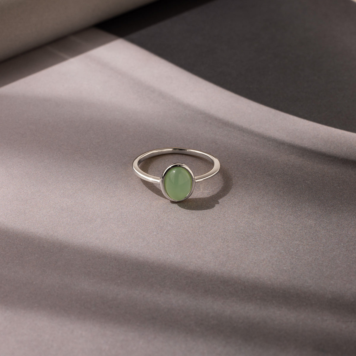 Jade Oval Ring in Silver