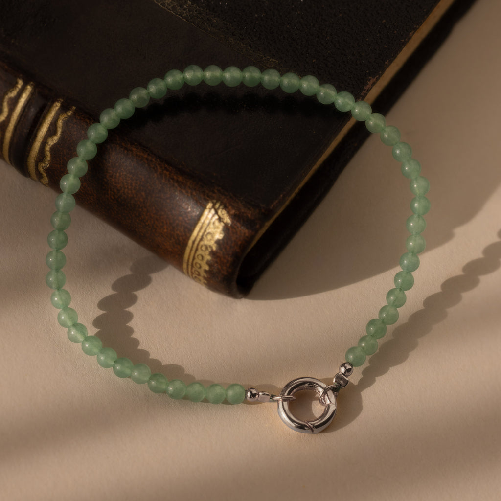 Beaded Jade Charm Bracelet in Silver