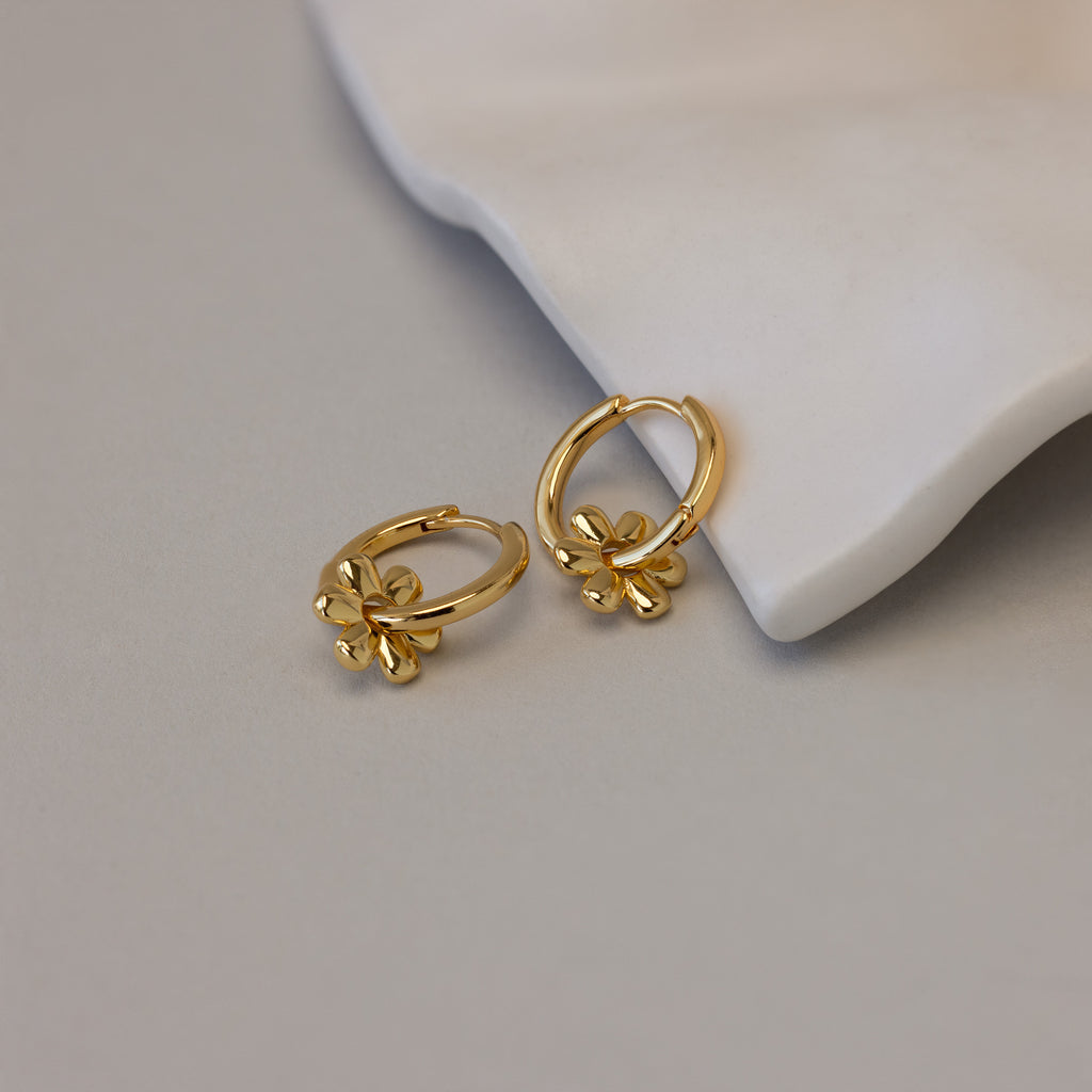 Dangling Blossom Huggies in 18K Gold