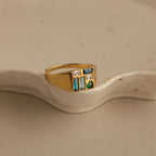 Mosaic Birthstone Signet Ring in 18K Gold