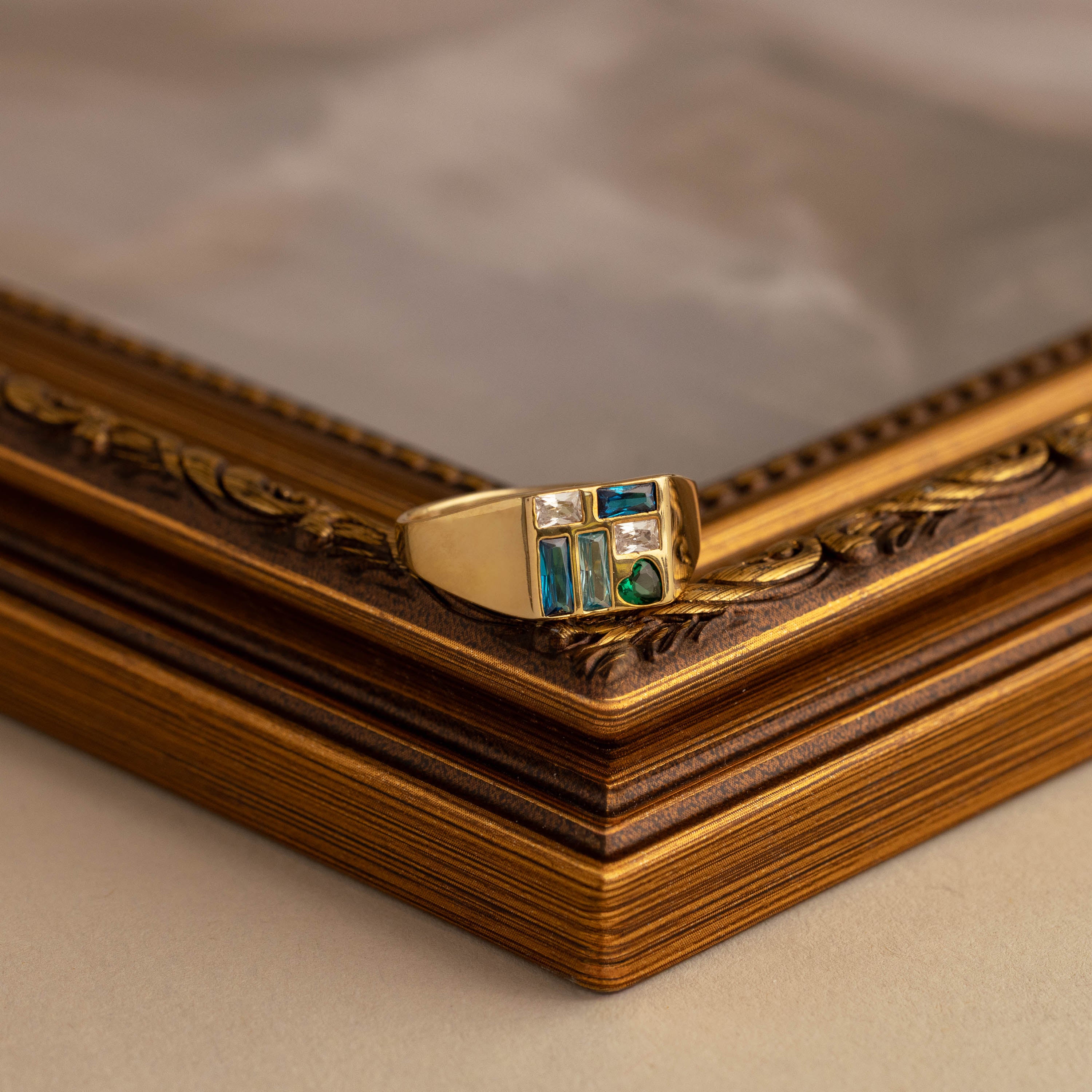 Mosaic Birthstone Signet Ring in 18K Gold