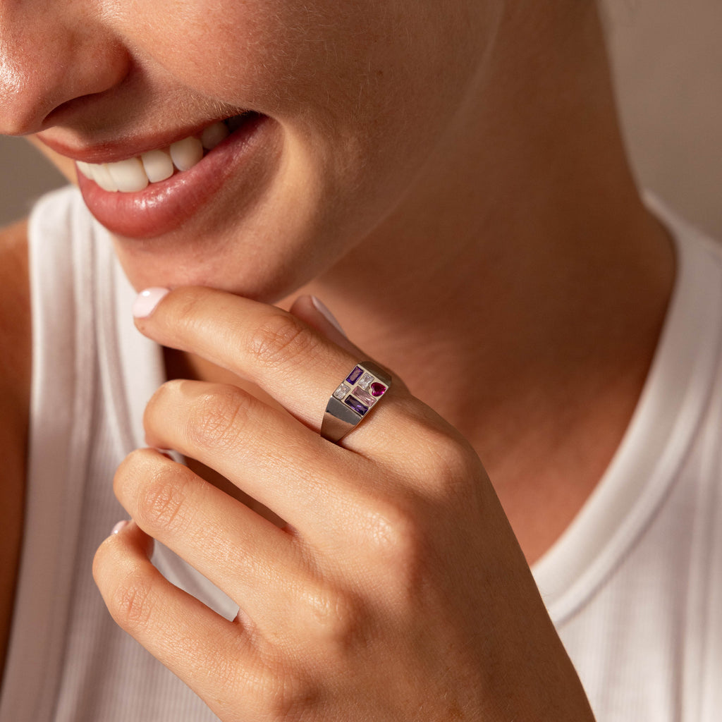 Mosaic Birthstone Signet Ring in Silver