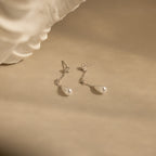 Diamond Pearl Chain Earrings in Silver
