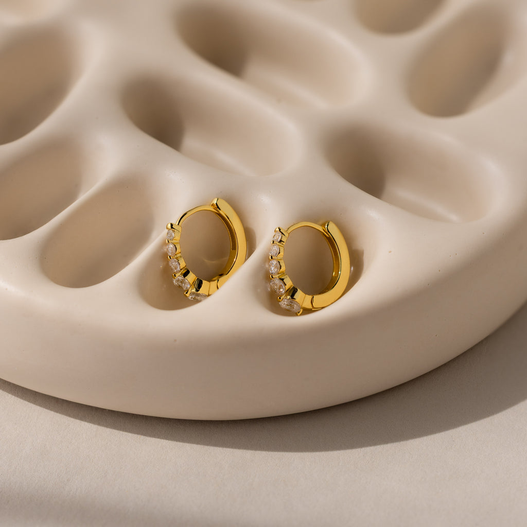 Lace Diamond Huggies in 18K Gold