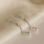 Diamond Pearl Chain Earrings in Silver