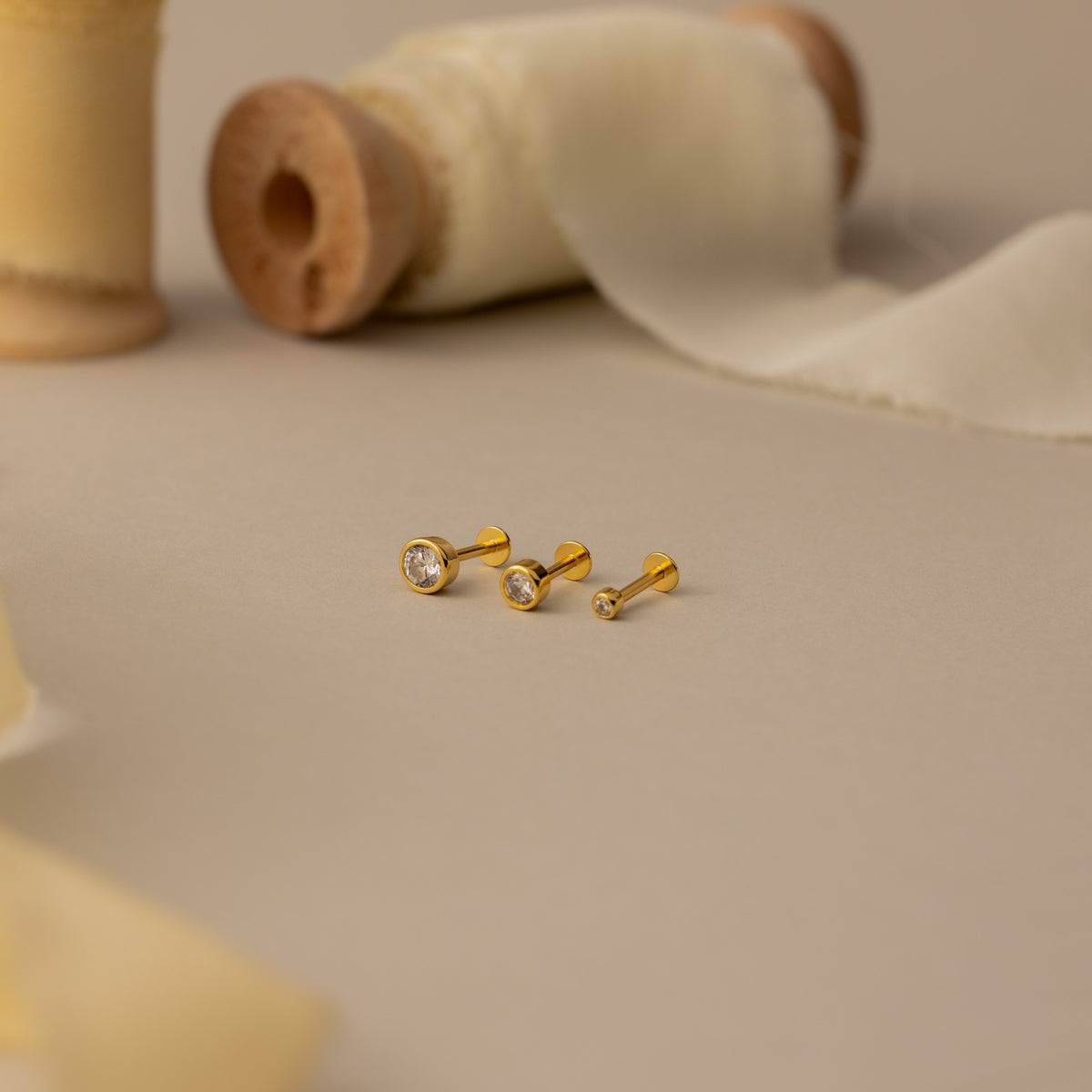 Round Diamond Bezel Flat Back Studs Set
