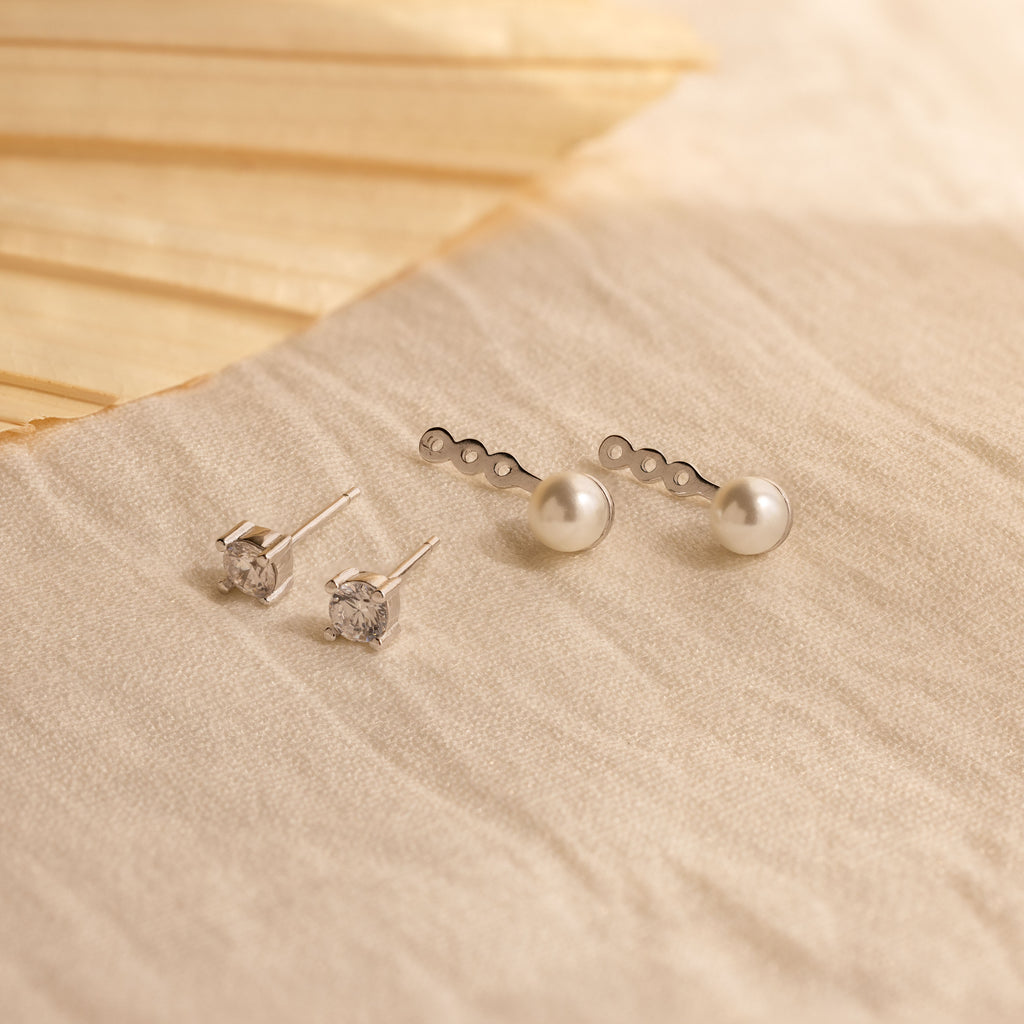 Diamond Pearl Ear Jackets in Silver
