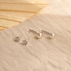 Diamond Pearl Ear Jackets in Silver