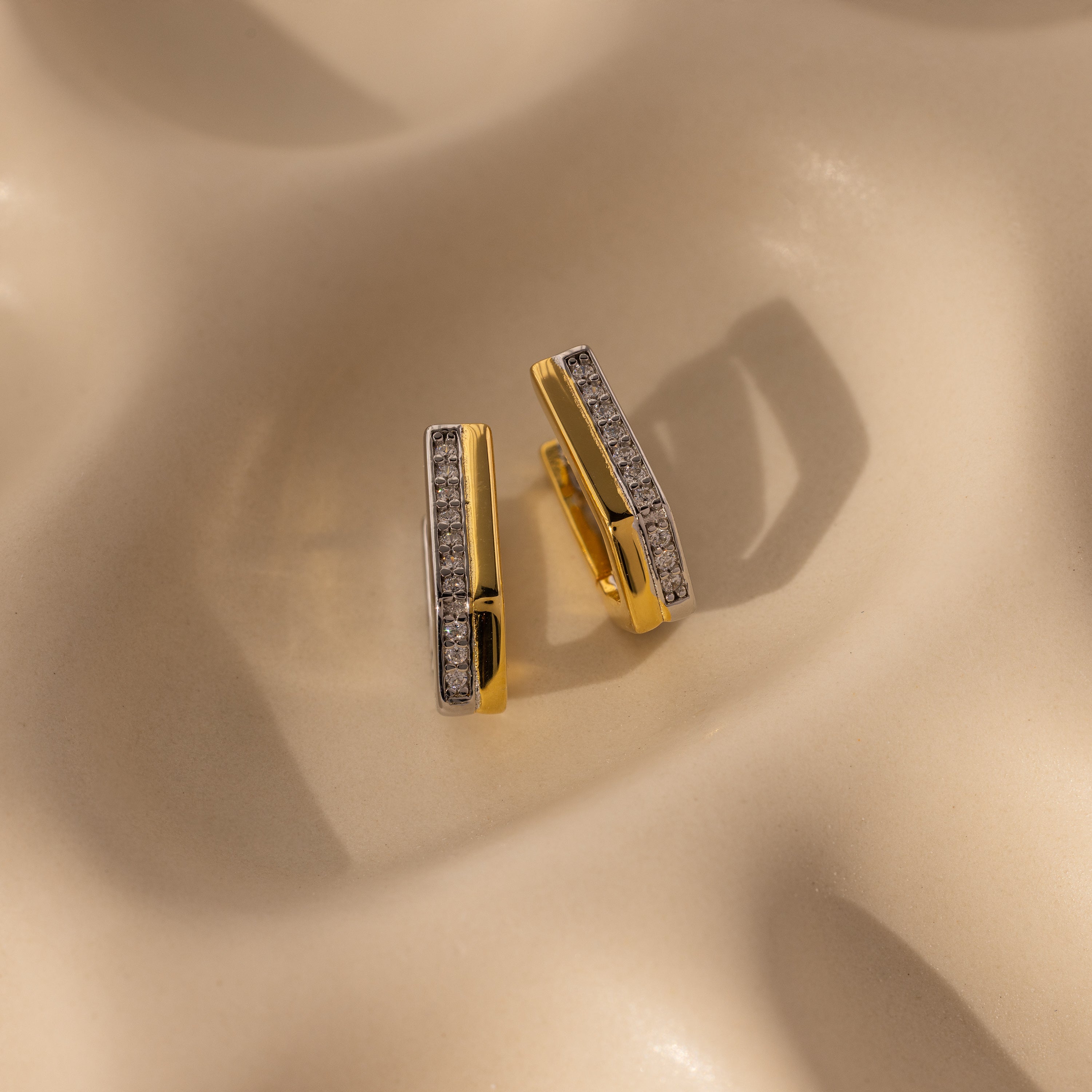 Pave Pointed Mixed Metal Hoops