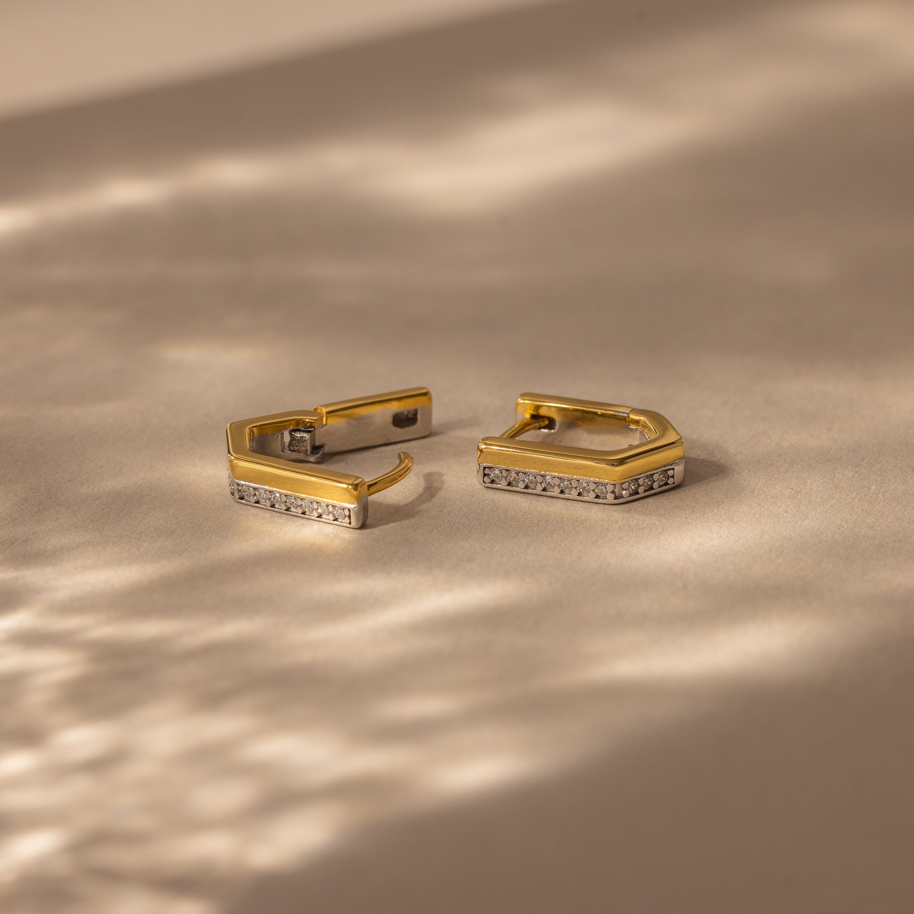 Pave Pointed Mixed Metal Hoops