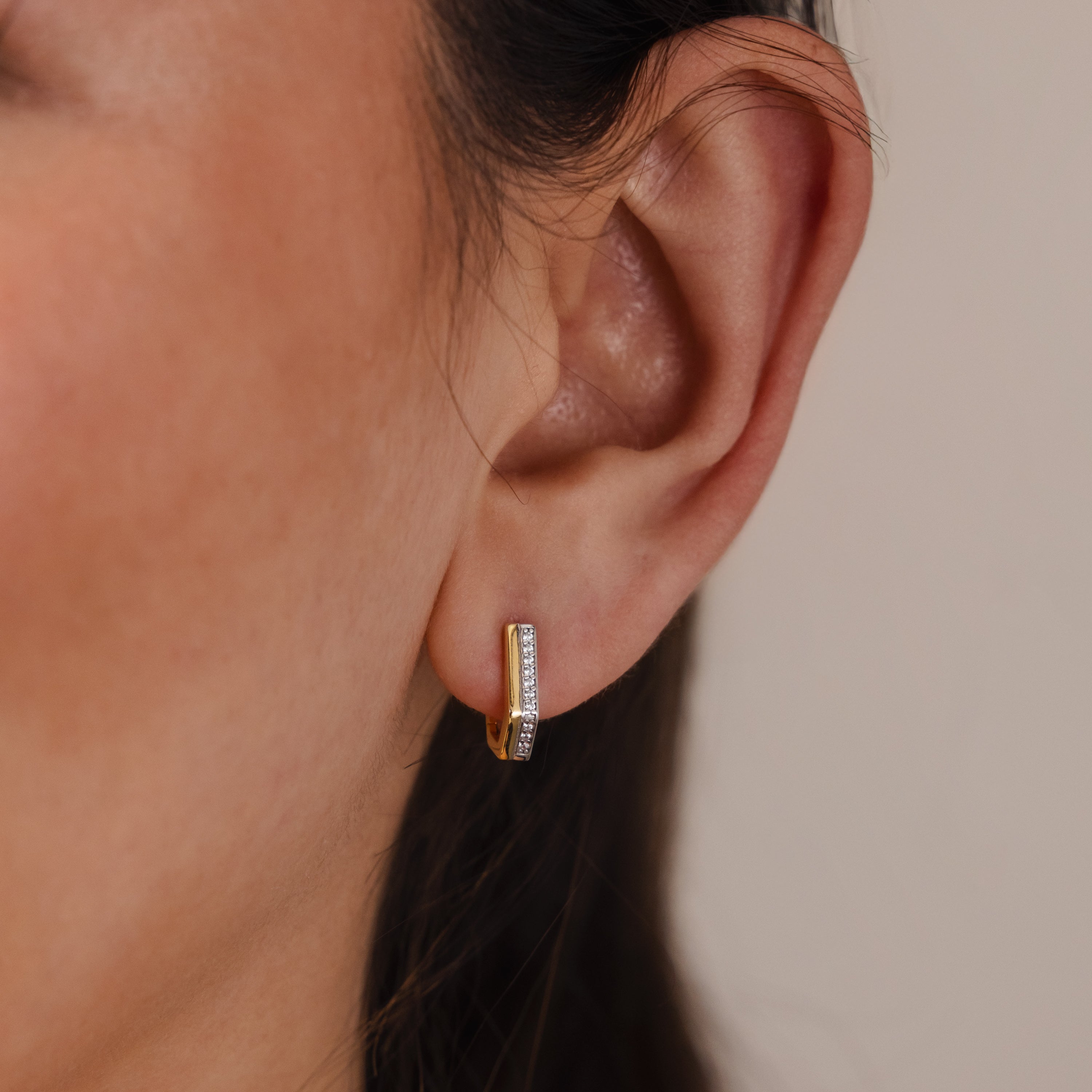 Pave Pointed Mixed Metal Hoops