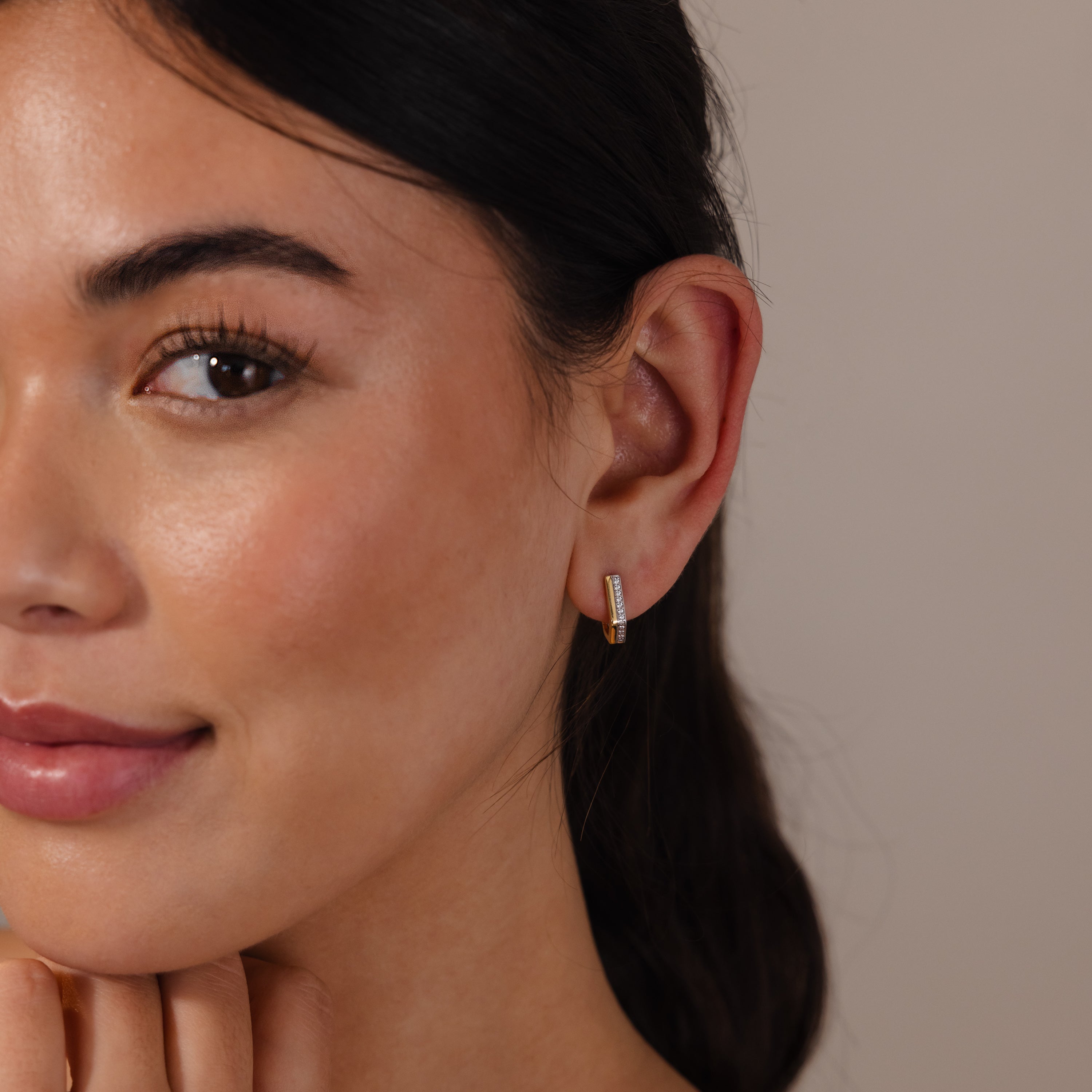 Pave Pointed Mixed Metal Hoops