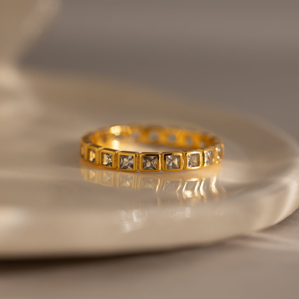 Eternity Bezel Aquamarine Birthstone Ring | Caitlyn Minimalist