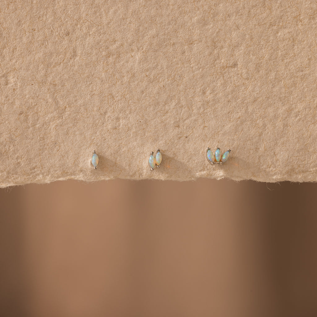 Marquise Opal Flat Back Studs in Silver