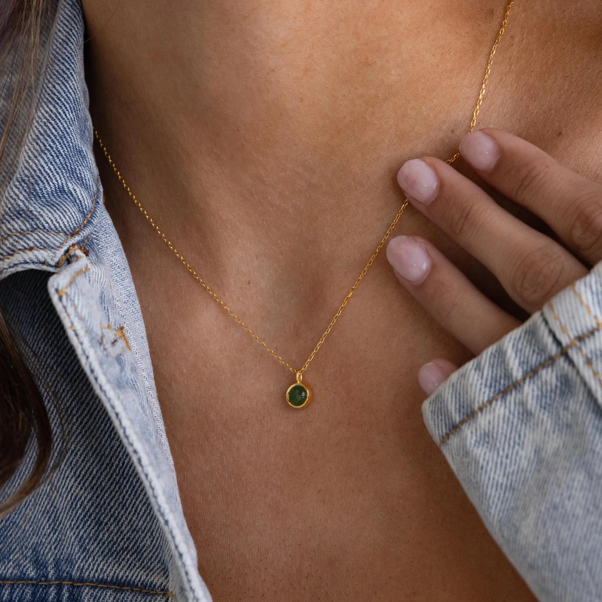 Jade Charm Necklace-Necklaces-Caitlyn Minimalist
