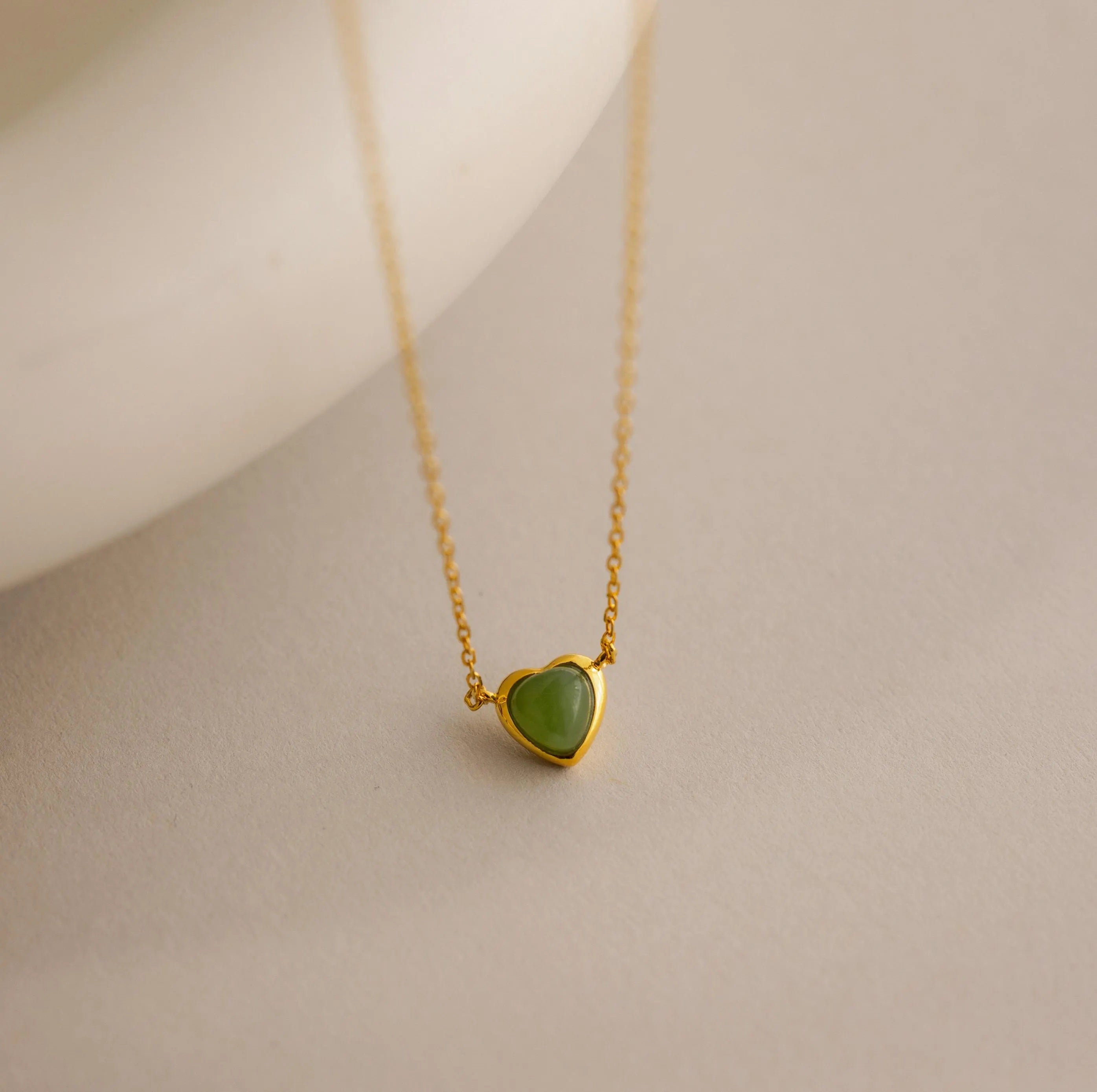 Jade Heart Charm Necklace-Necklaces-Caitlyn Minimalist