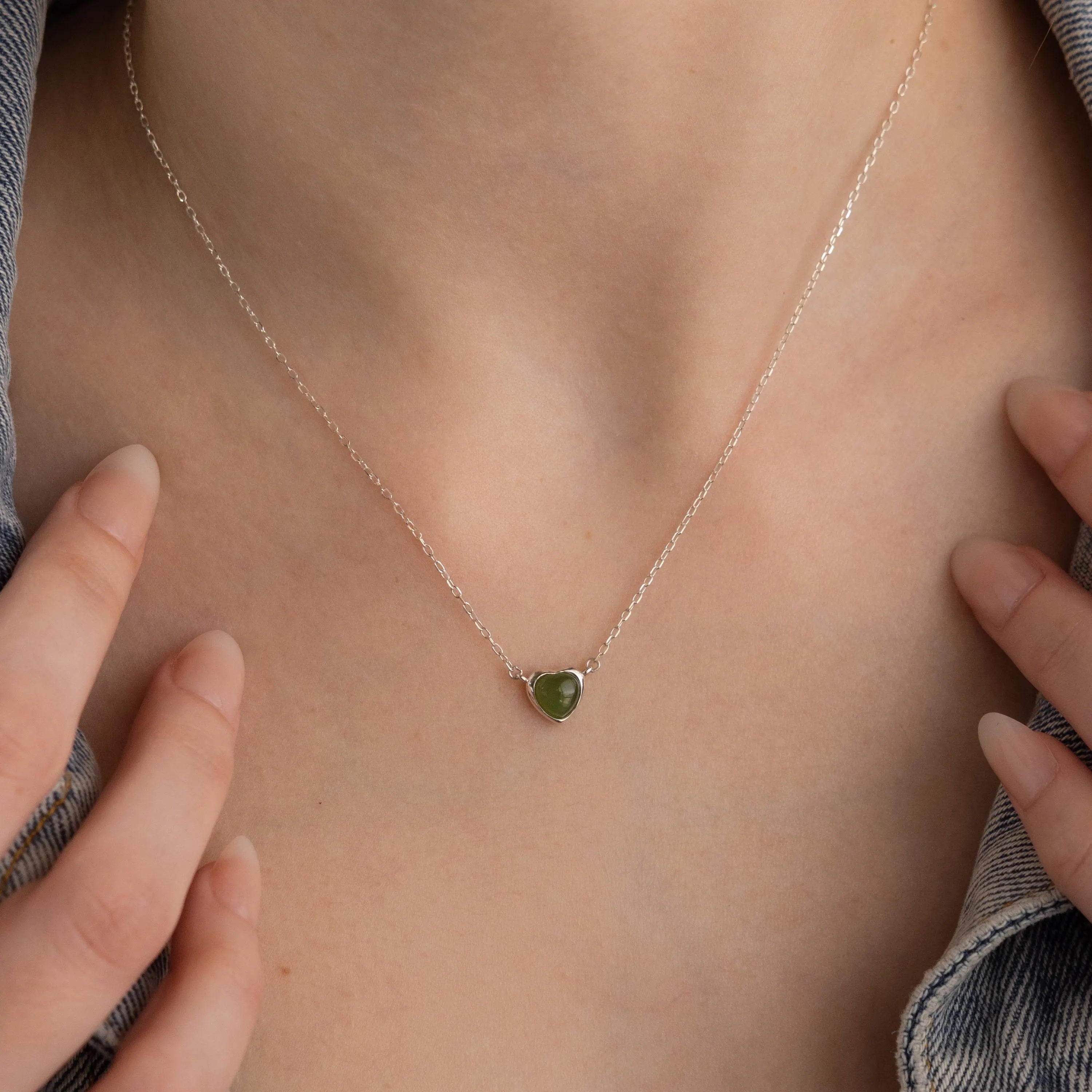 Jade Heart Charm Necklace-Necklaces-Caitlyn Minimalist