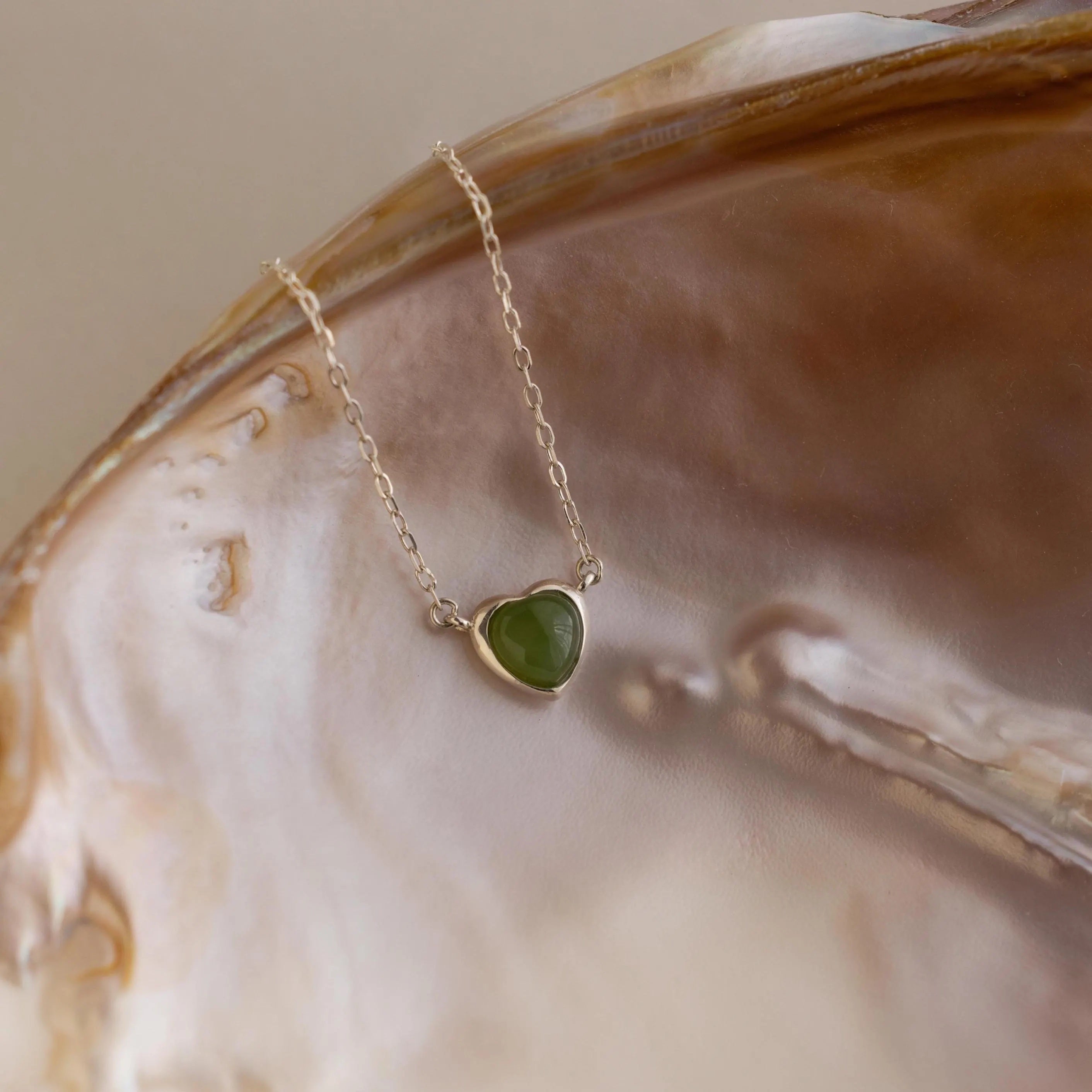 Jade Heart Charm Necklace-Necklaces-Caitlyn Minimalist