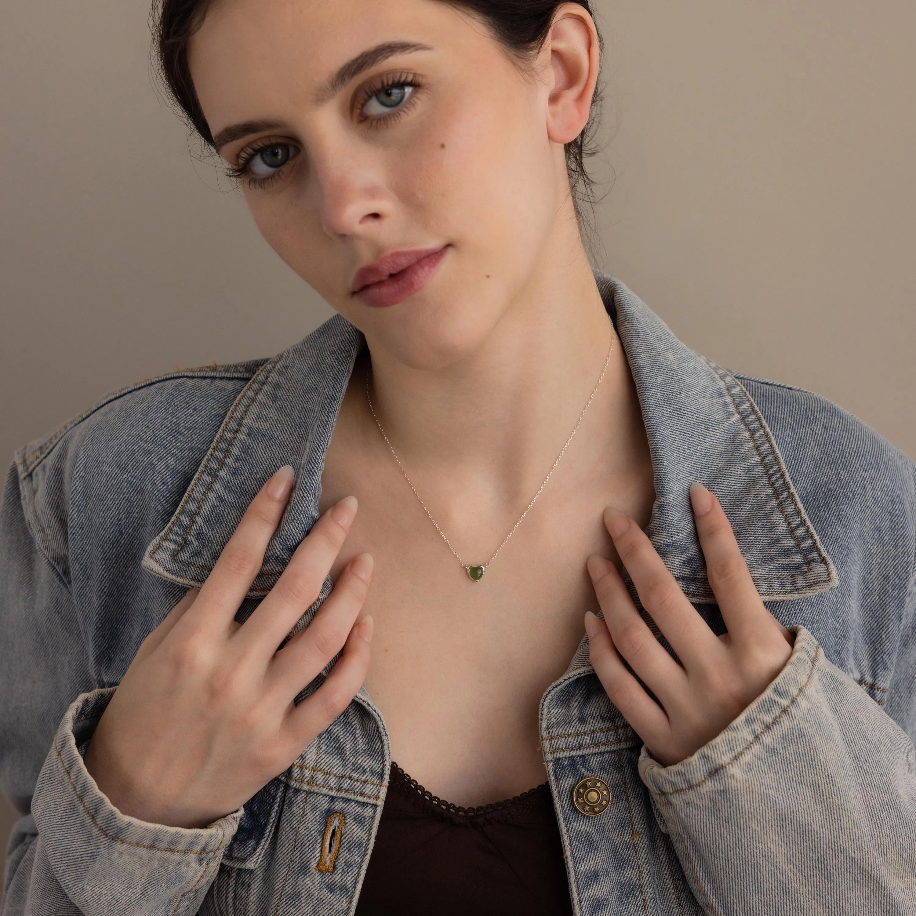 Jade Heart Charm Necklace-Necklaces-Caitlyn Minimalist