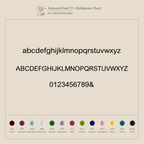 Minimalist font sample includes lowercase, uppercase, numbers, and monthly birthstone icons—perfect for personalizing an Initial Baguette Birthstone Necklace with your chosen initial and baguette-cut birthstone.