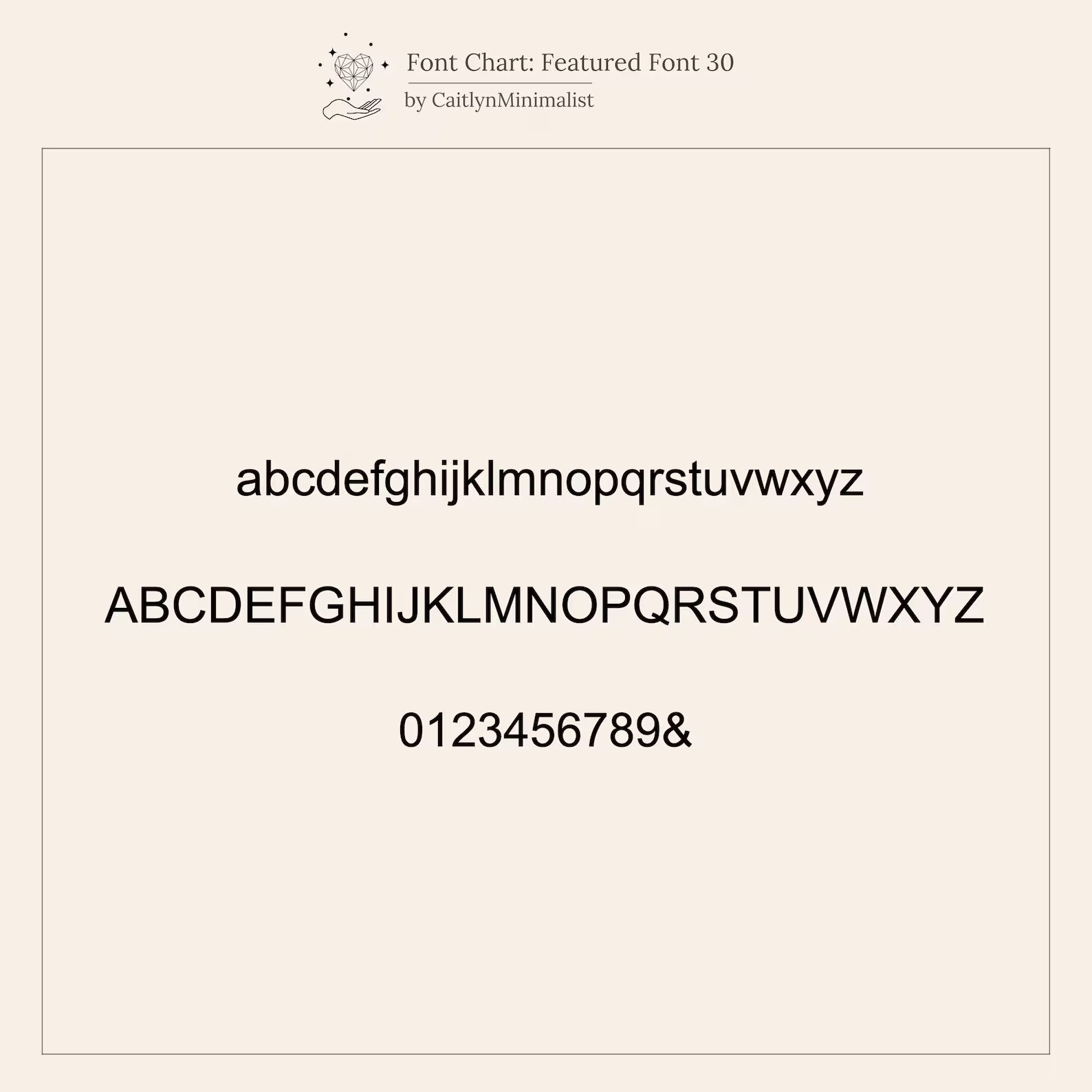 A minimalist font chart showcases uppercase and lowercase letters, numbers 0-9, and an ampersand—ideal for designing your Pave Initial Tag Necklace or other personalized jewelry.