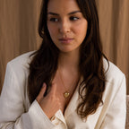 Model wearing a Gold CZ Diamond North Star Heart Locket Necklace.