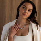 Model wearing a Silver North Star Opal Necklace.