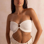 Model wearing the sterling silver version of the body chain.