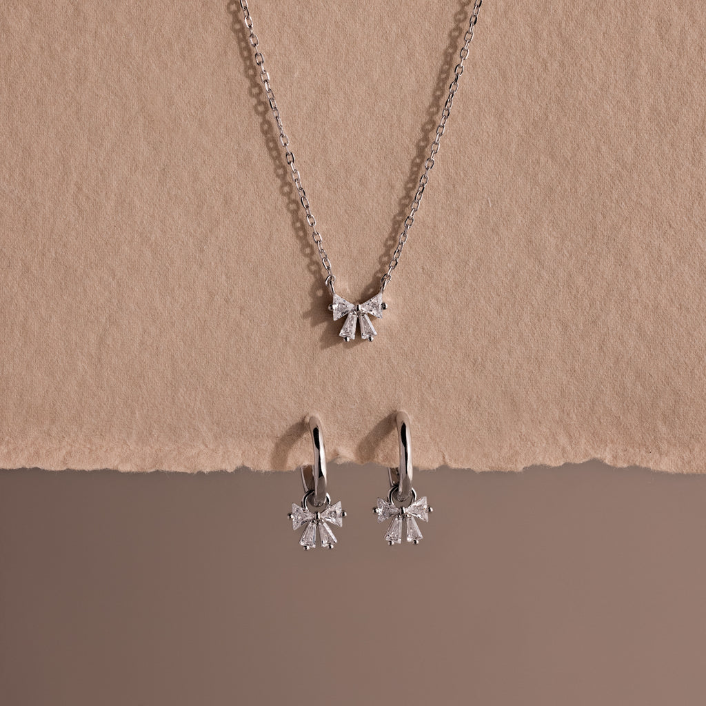 Diamond Bow Necklace & Earrings Set