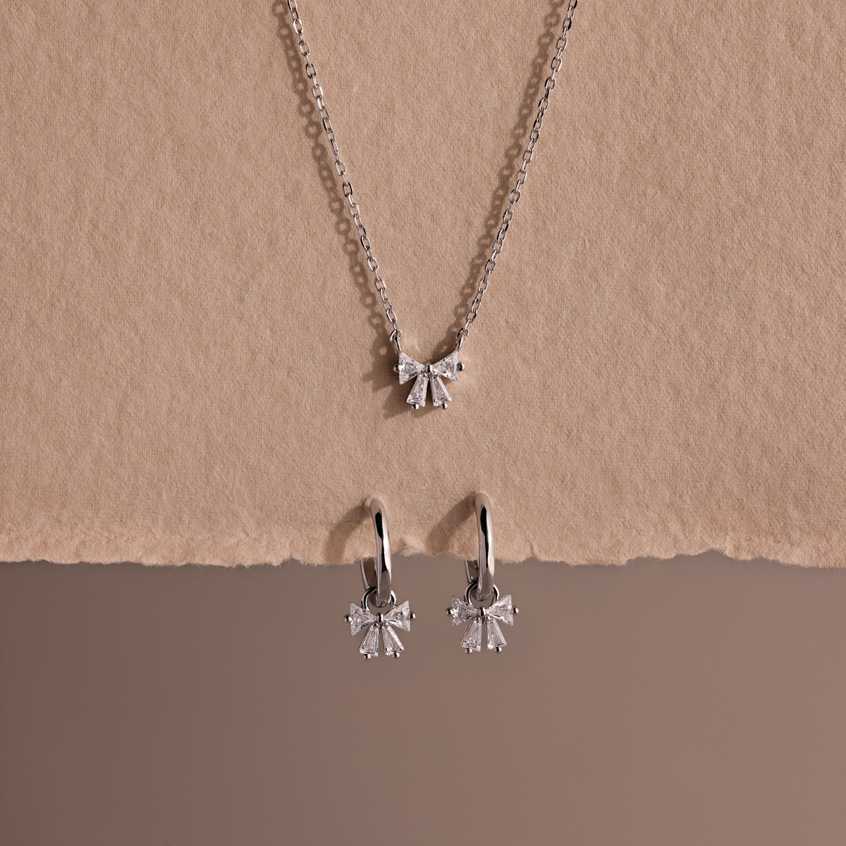 Diamond Bow Necklace & Earrings Set