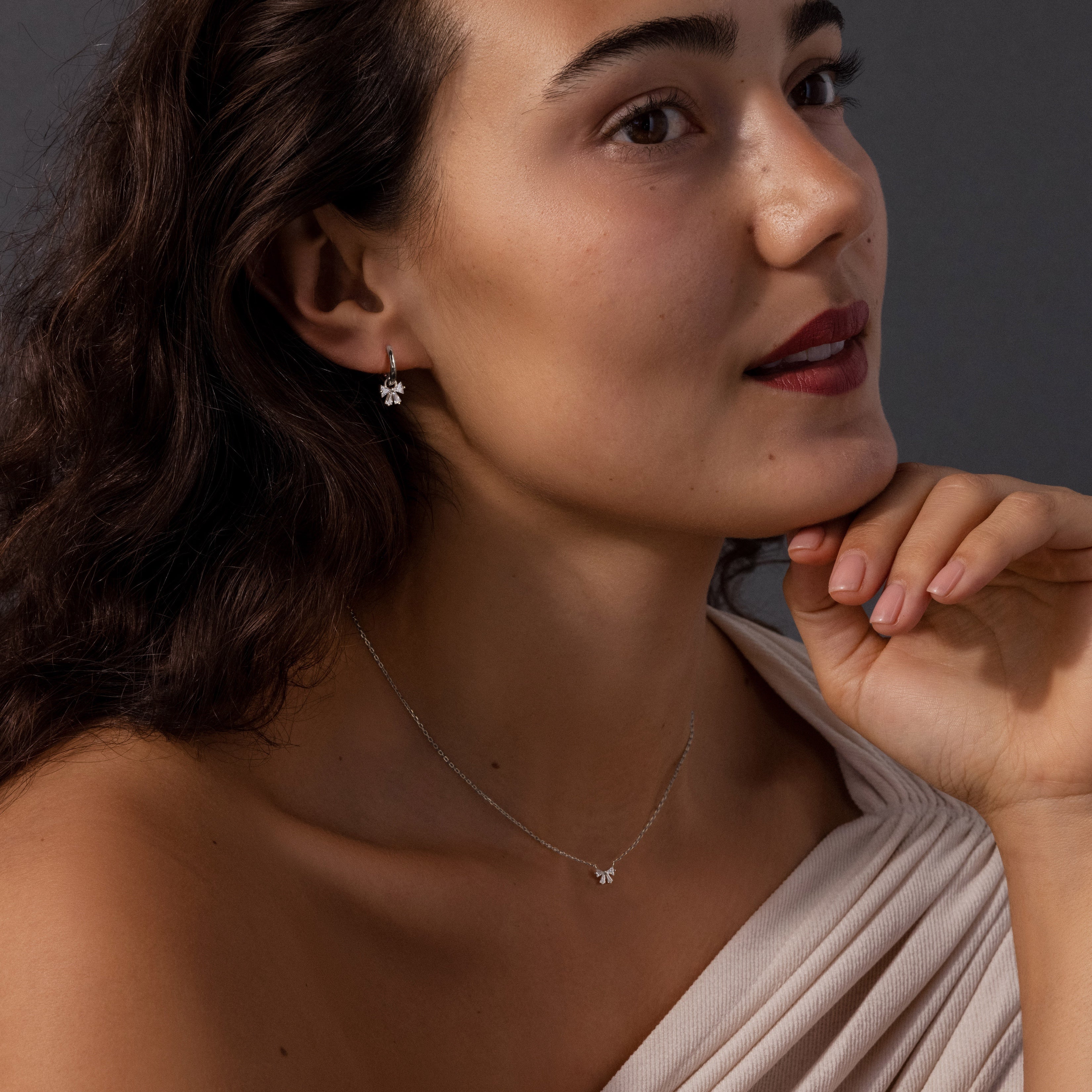 Diamond Bow Necklace & Earrings Set