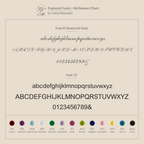 The Initial Birthstone Signet Ring font and birthstone chart features sleek cursive and sans-serif fonts with colorful birthstones—ideal for designing your personalized ring or a unique custom gift.