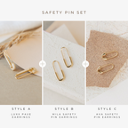 The Safety Pin Earrings Set combines minimalist design with a bold, statement earring twist for a unique collage-inspired look.