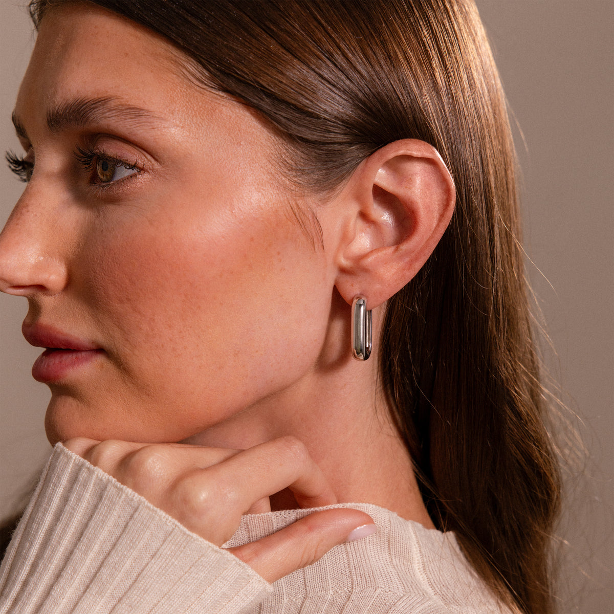 Chunky Link Hoops in Silver