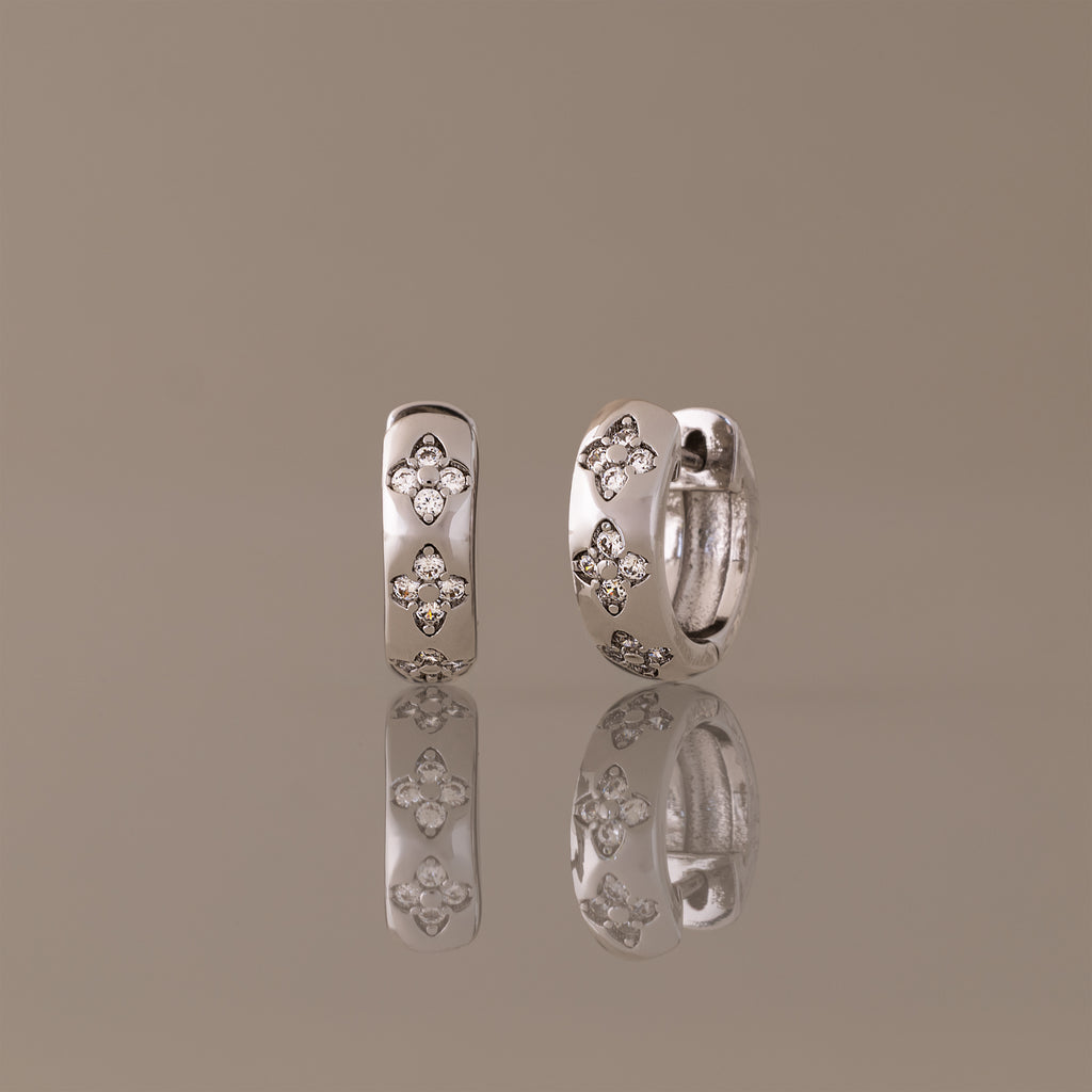 Diamond Trio Bloom Huggies in Silver