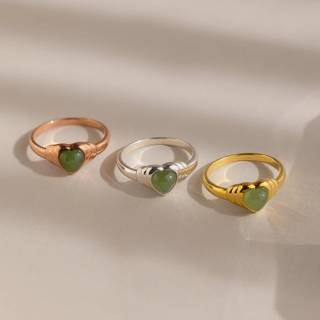 Jade Heart Signet Ring-Rings-Caitlyn Minimalist