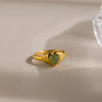 Jade Heart Signet Ring-Rings-Caitlyn Minimalist