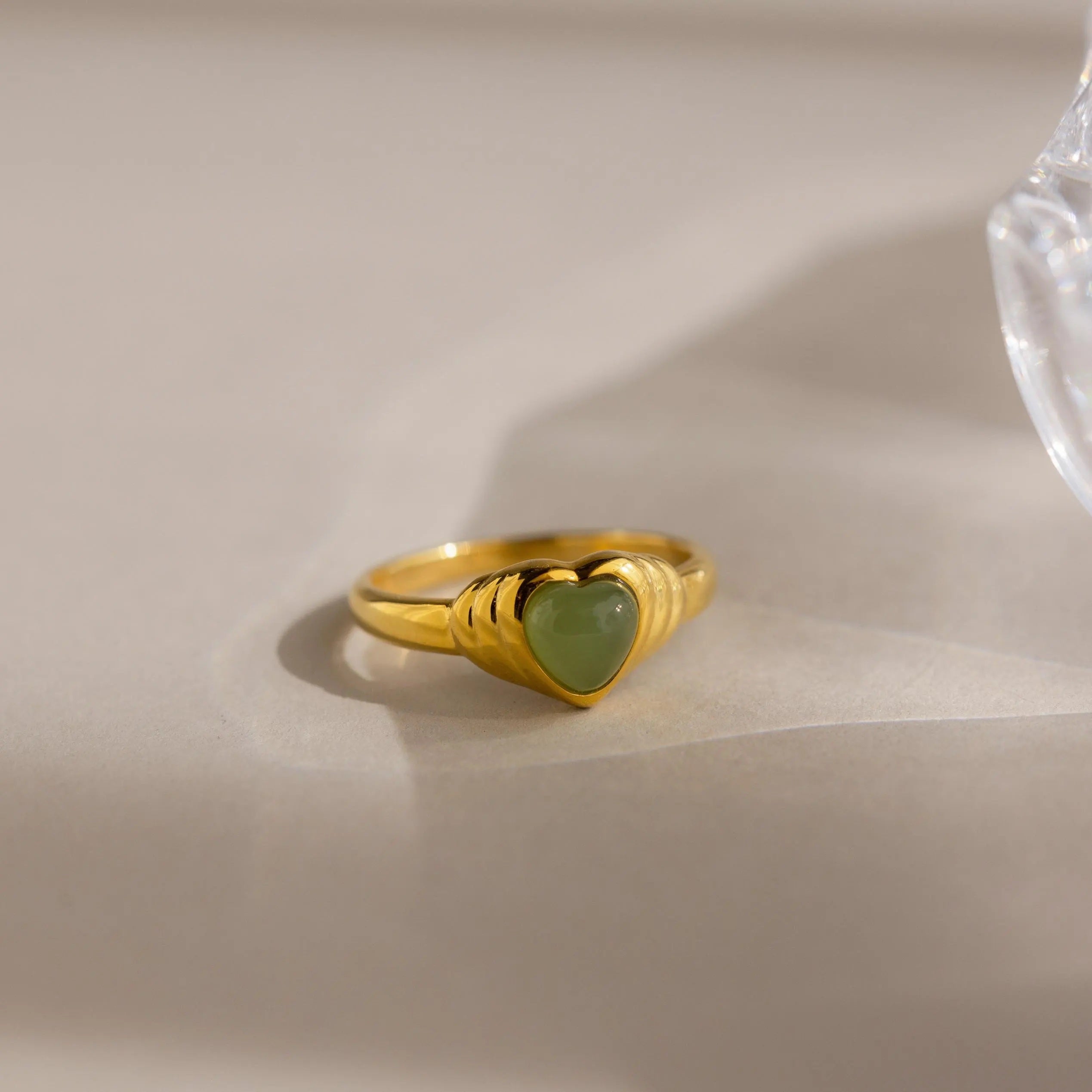 Jade Heart Signet Ring-Rings-Caitlyn Minimalist